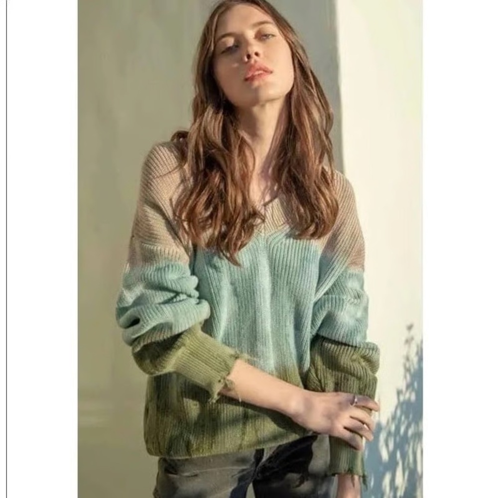 Young Fabulous & Broke V-Neck Sweater - Green and Blue Tones